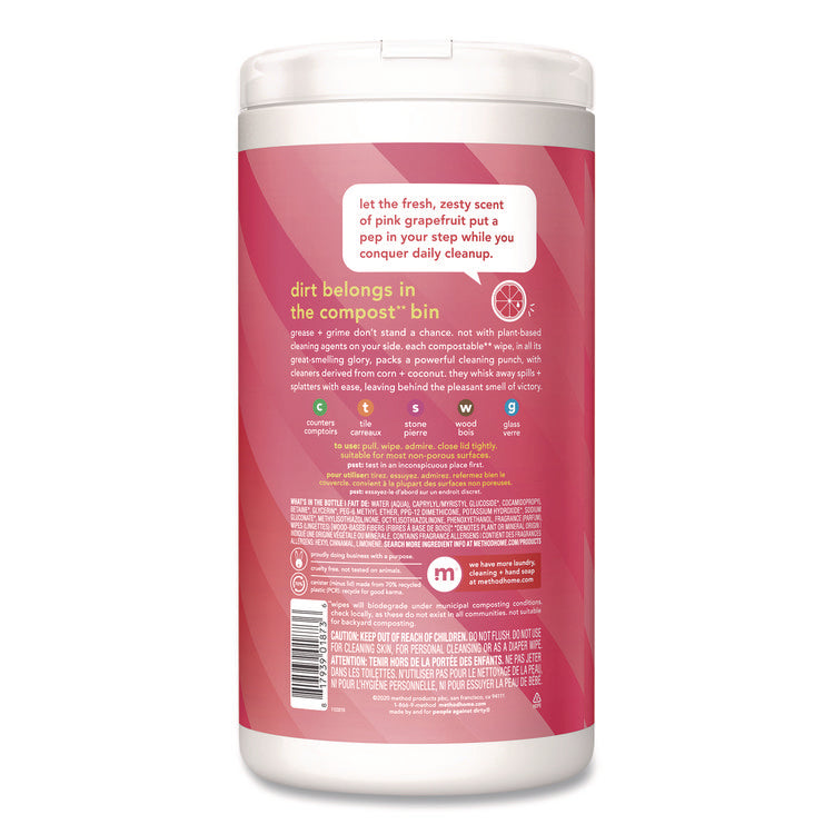 All Purpose Cleaning Wipes, 1 Ply, Pink Grapefruit, White, 70/Pack
