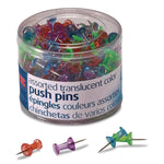 Push Pins, Assorted Plastic Head, 0.5" Pin, 200/Pack