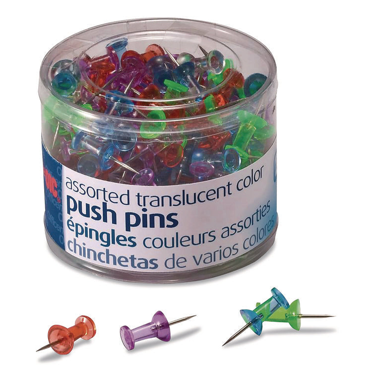 Push Pins, Assorted Plastic Head, 0.5" Pin, 200/Pack