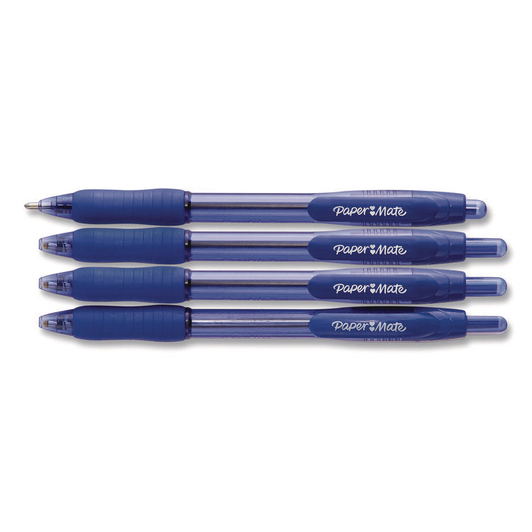 Profile Ballpoint Pen, Retractable, Bold 1.4 mm, Blue Ink, Translucent Blue Barrel, 4/Pack