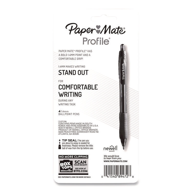 Profile Ballpoint Pen, Retractable, Bold 1.4 mm, Blue Ink, Translucent Blue Barrel, 4/Pack