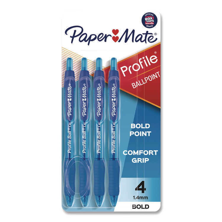 Profile Ballpoint Pen, Retractable, Bold 1.4 mm, Blue Ink, Translucent Blue Barrel, 4/Pack