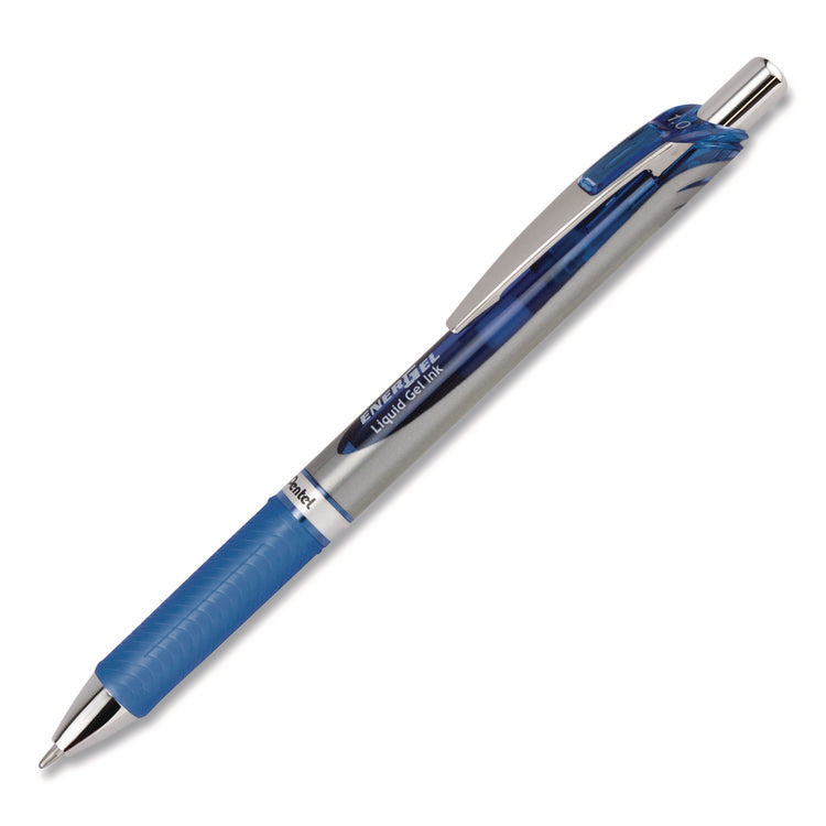 EnerGel RTX Gel Pen, Retractable, Bold 1 mm, Blue Ink, Blue/Gray Barrel, Dozen