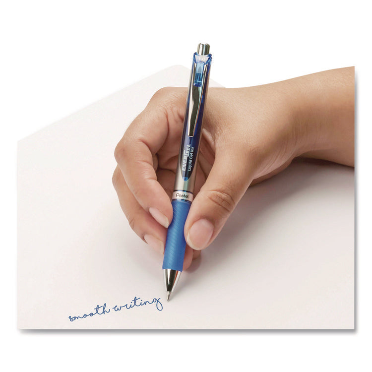 EnerGel RTX Gel Pen, Retractable, Bold 1 mm, Blue Ink, Blue/Gray Barrel, Dozen