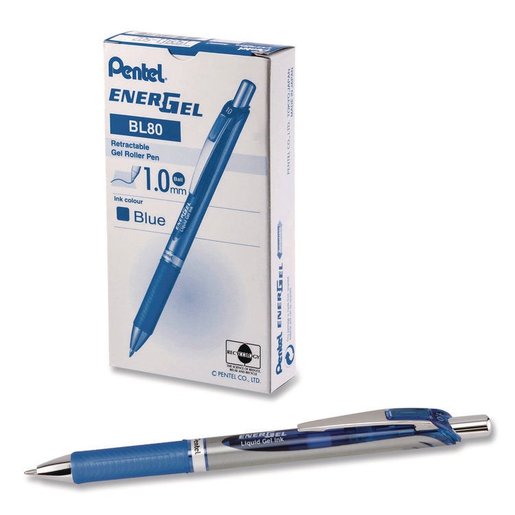 EnerGel RTX Gel Pen, Retractable, Bold 1 mm, Blue Ink, Blue/Gray Barrel, Dozen