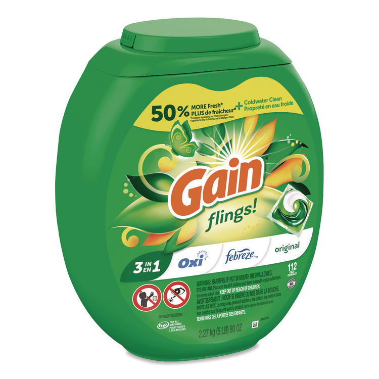 Flings Detergent Pods, Original, 112 Pods, 80 oz Tub