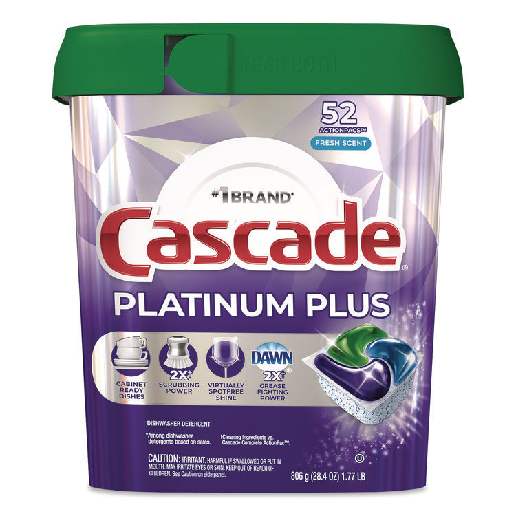 Platinum Plus ActionPacs Dishwasher Detergent Pods, Fresh Scent, 28.4 oz Tub, 52/Pack