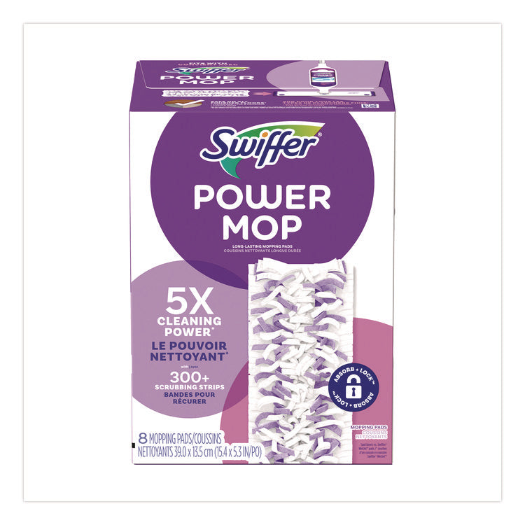 PowerMop Mopping Pads, 15.4 x 5.3, White/Purple, 8/Pack