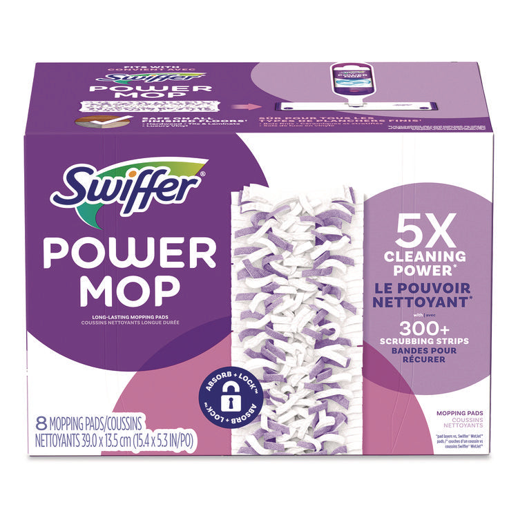 PowerMop Mopping Pads, 15.4 x 5.3, White/Purple, 8/Pack