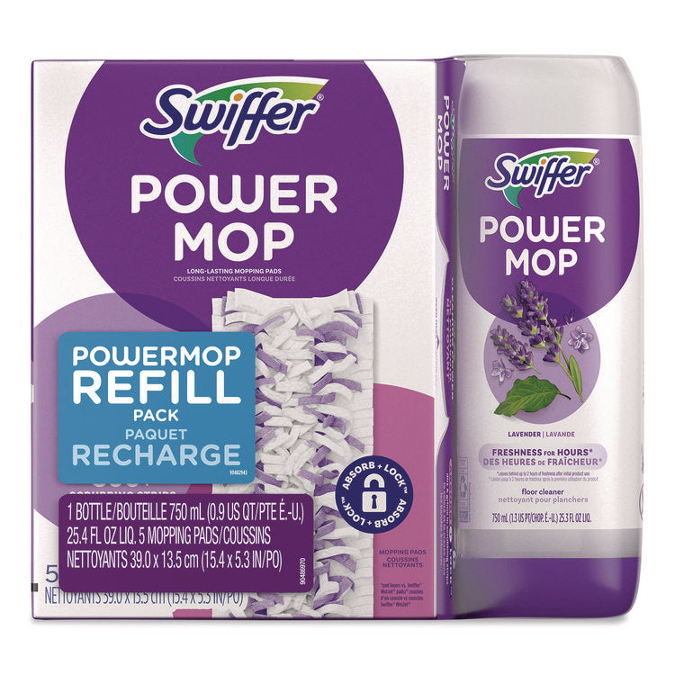 PowerMop Cleaning Solution and Pads Refill Pack, Lavender, 25.3 oz Bottle and 5 Pads/Pack