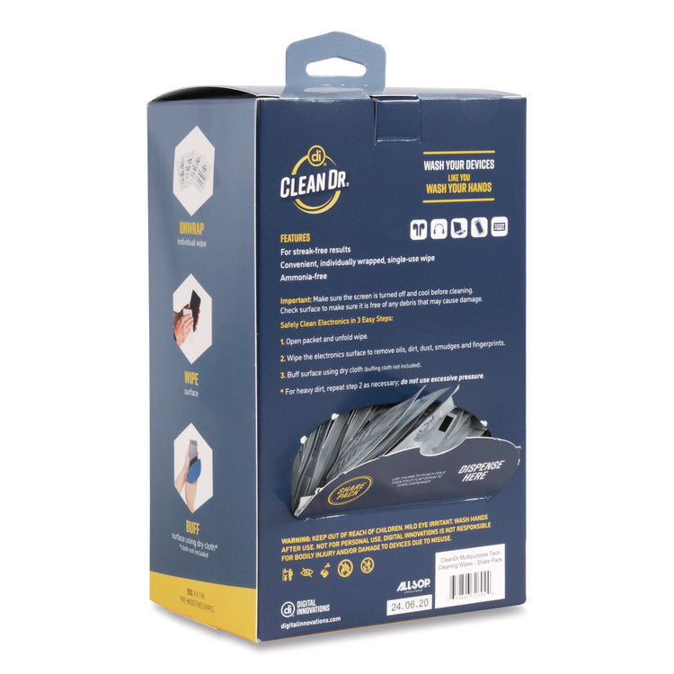 ScreenDr Multipurpose Tech Cleaning Wipes, 7 x 4, Unscented, White, 200/Pack