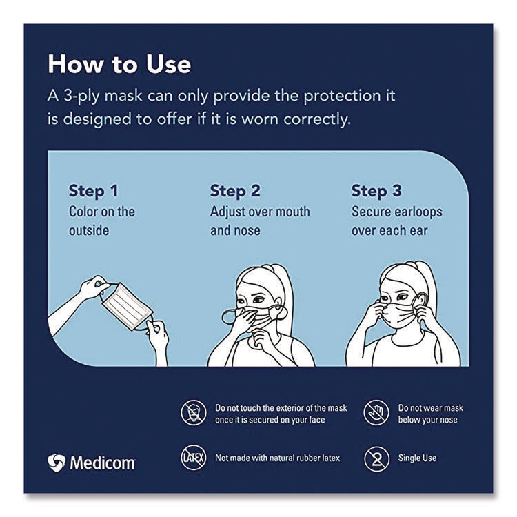 Three-Ply Disposable Face Mask, Paper, One Size Fits Most, 50/Box