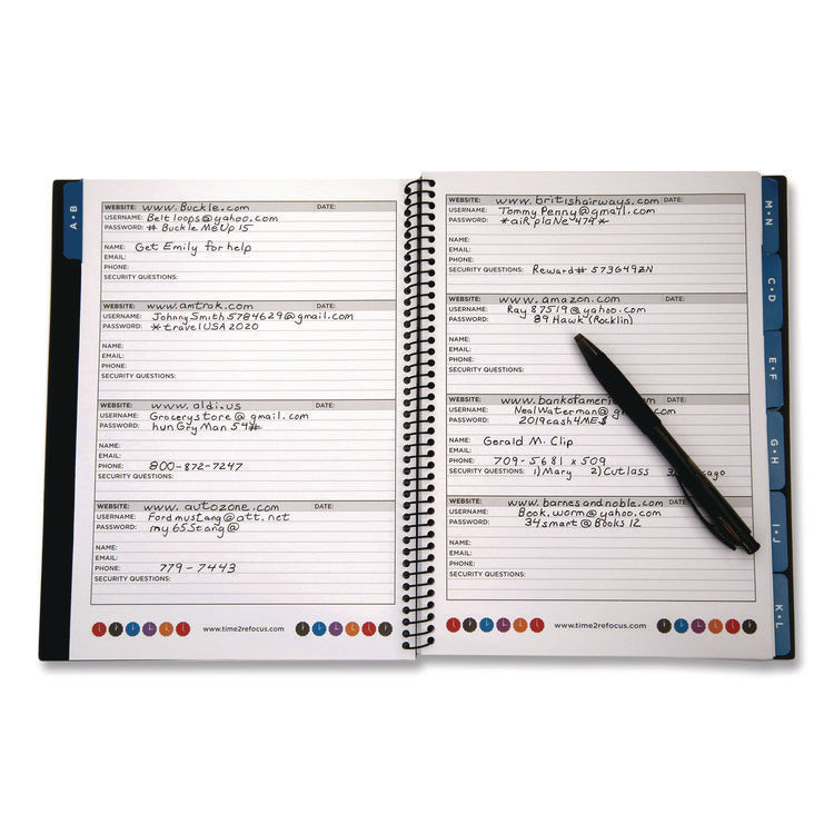 Large Password Log Book, User-Name/Password Format, Black Cover, (48) 10 x 7.5 Sheets