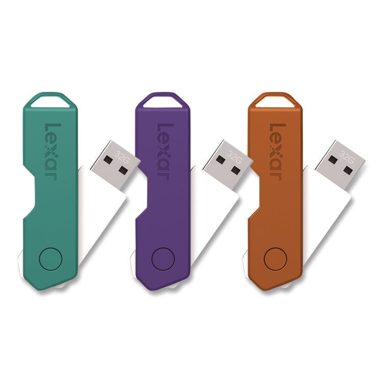 Twist Turn2 USB 2.0 Flash Drive, 32 GB, Orange/Purple/Teal, 3/Pack