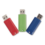 PinStripe USB 3.0 Flash Drive, 128 GB, Blue/Green/Red, 3/Pack