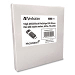 Pinstripe USB 2.0 Flash Drive, 64 GB, Black, 10/Pack