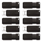 Pinstripe USB 2.0 Flash Drive, 64 GB, Black, 10/Pack