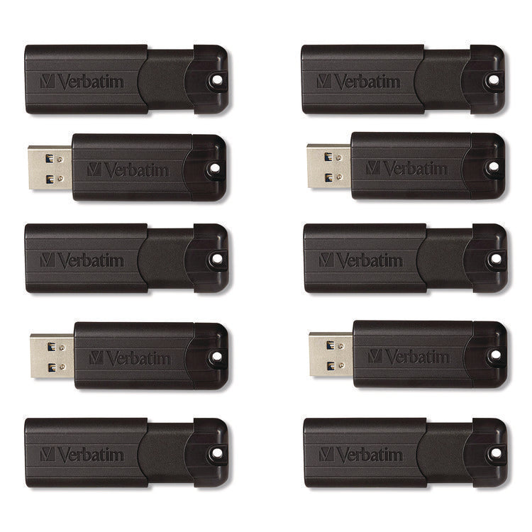 Pinstripe USB 3.2 Flash Drive, 32 GB, Black 10/Pack