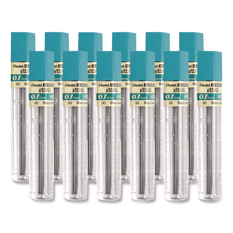 Super Hi-Polymer Lead Refills, 0.7 mm, HB, Black, 12 Leads/Tube, 12 Tubes/Box