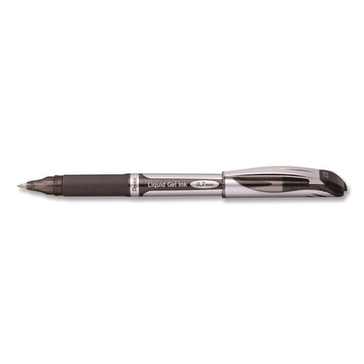 EnerGel Deluxe Gel Pen, Stick, Medium 0.7 mm, Black Ink, Silver/Black Barrel, Dozen