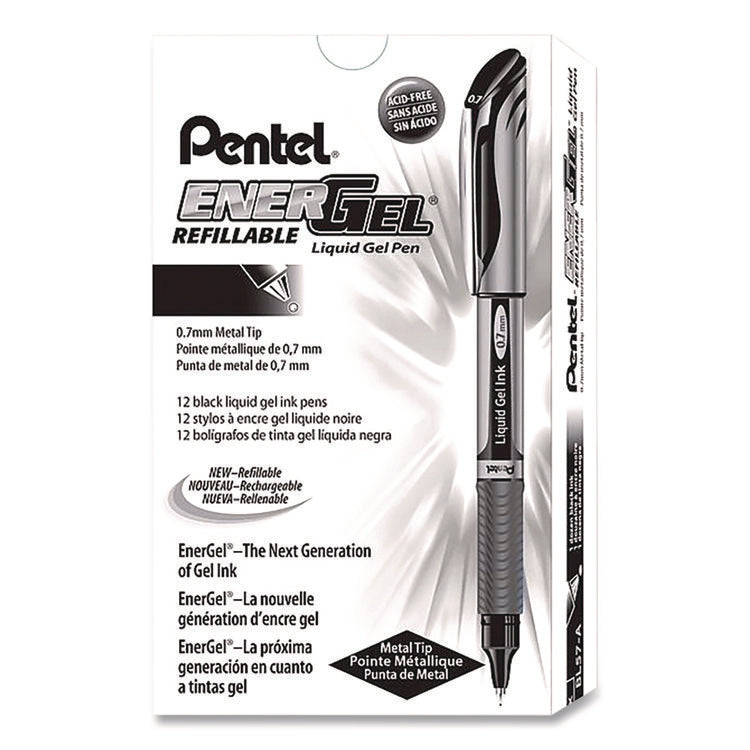 EnerGel Deluxe Gel Pen, Stick, Medium 0.7 mm, Black Ink, Silver/Black Barrel, Dozen