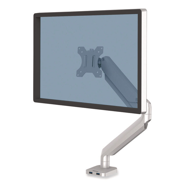 Platinum Series Single Monitor Arm, For 40" Monitors, 360 deg Rotation, 45 deg Tilt, 180 deg Pan, Silver, Supports 20 lb