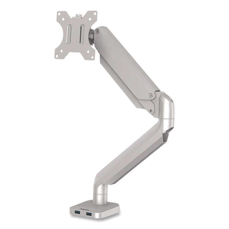 Platinum Series Single Monitor Arm, For 40" Monitors, 360 deg Rotation, 45 deg Tilt, 180 deg Pan, Silver, Supports 20 lb