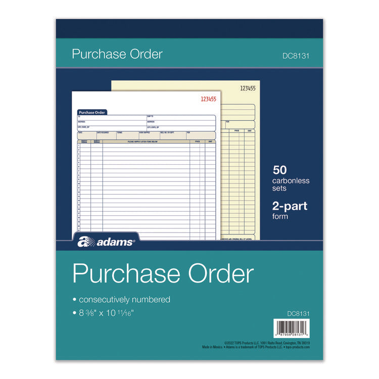 Multipart Purchase Order Pad, Two-Part Carbonless, 8.38 x 10.19, 50 Forms Total
