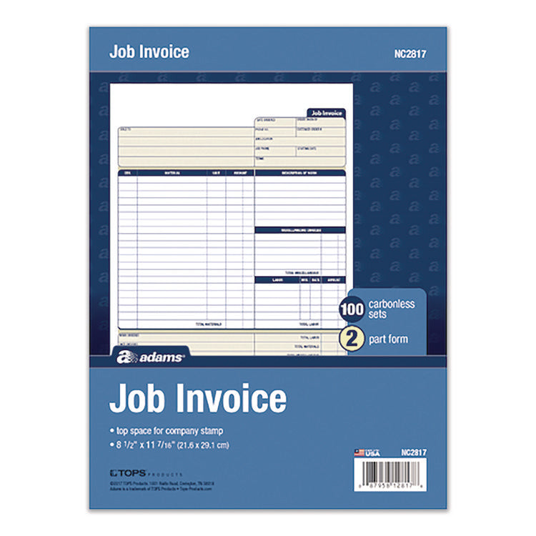 Multipart Job Invoice Forms, Two-Part Carbonless, 8.5 x 10.94, 100 Forms Total