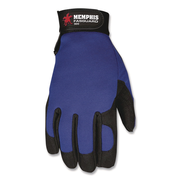 Memphis Gloves Fasguard Clarino Synthetic Leather Palm Multi-Task Gloves, 9" Long, Large, Blue/Black, Pair