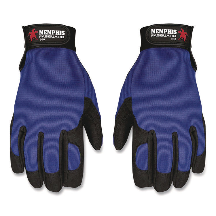 Memphis Gloves Fasguard Clarino Synthetic Leather Palm Multi-Task Gloves, 9" Long, Large, Blue/Black, Pair