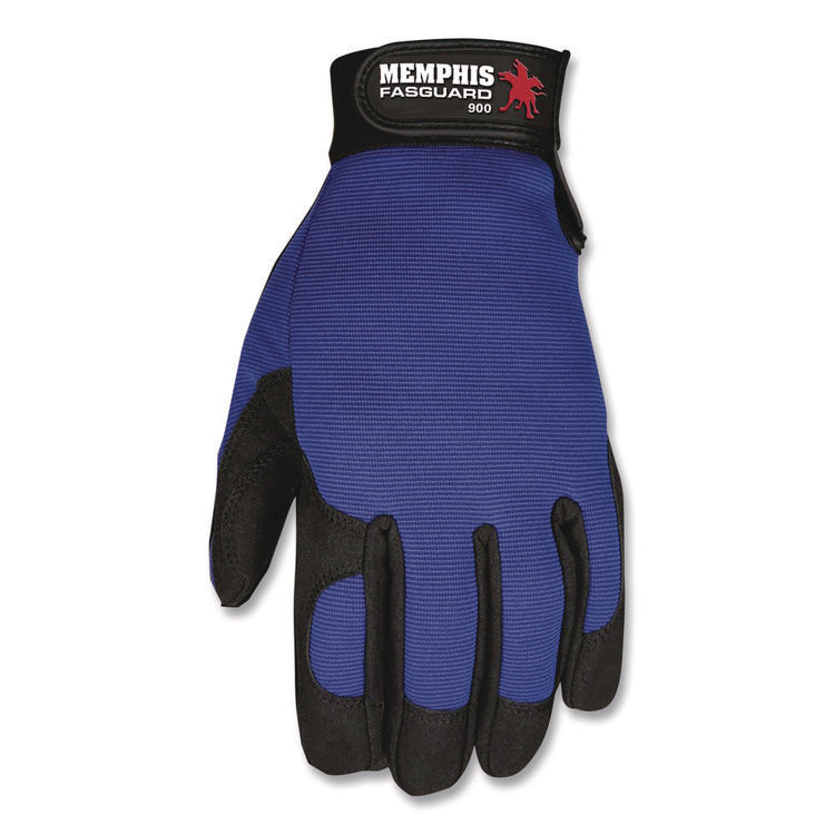 Memphis Gloves Fasguard Clarino Synthetic Leather Palm Multi-Task Gloves, 9" Long, Large, Blue/Black, Pair