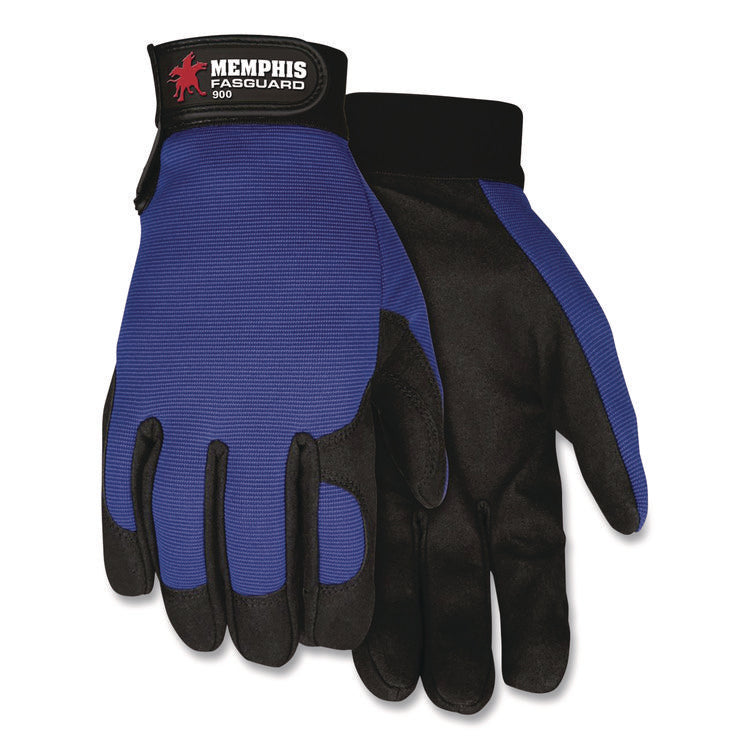 Memphis Gloves Fasguard Clarino Synthetic Leather Palm Multi-Task Gloves, 9" Long, Large, Blue/Black, Pair