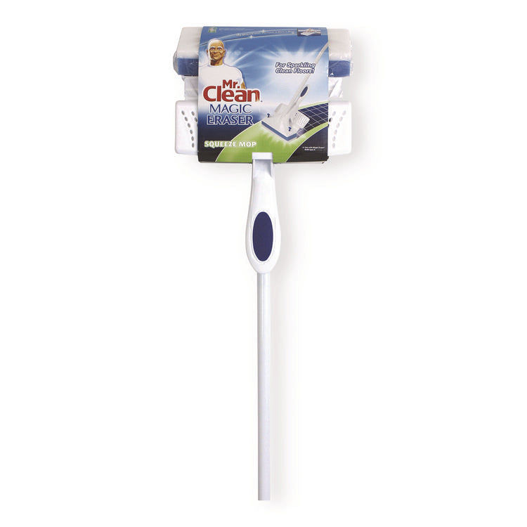 Magic Eraser Squeeze Mop, Blue/White Magic Eraser Sponge Head, 54.7" White Handle