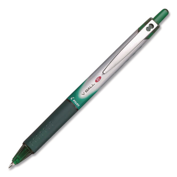 VBall RT Liquid Ink Rollerball Pen, Retractable, Fine 0.7 mm, Green Ink, Green/White Barrel