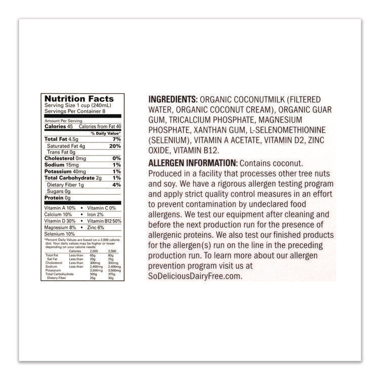 Coconut Milk, Unsweetened, 32 oz Aseptic Box