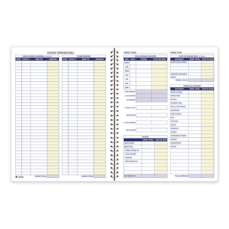 Weekly Bookkeeping Ledger, Columns Vary By Section, Royal Blue Cover, 11 x 8.5 Sheets, 56 Sheets/Book