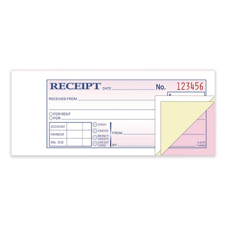 Multipart Money/Rent Receipt Book, Three-Part Carbonless, 6.69 x 2.75, 50 Receipts/Book, 3 Books/Pack