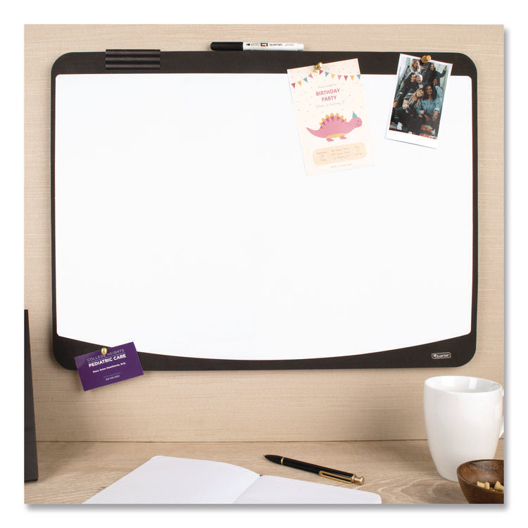 Tack/Write Dry Erase Marker Board, 25.5" x 17.5", Black/White Surface, Black Plastic Frame