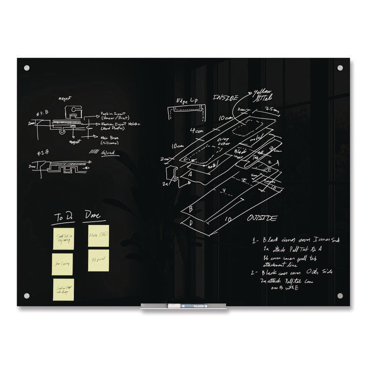 Black Glass Dry Erase Board, 48" x 36" (Actual Size: 47" x 35"), Black Surface