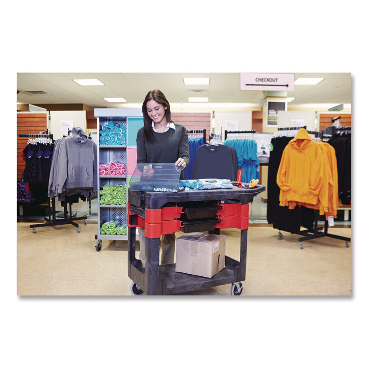 Two-Shelf Trades Cart, Plastic, 2 Shelves, 2 Drawers, 330 lb Capacity, 19.25" x 38" x 33.38", Black