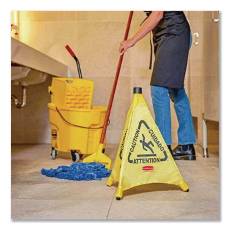 Multilingual Pop-Up Safety Cone, 3-Sided, Fabric, 21 X 21 X 20, Yellow