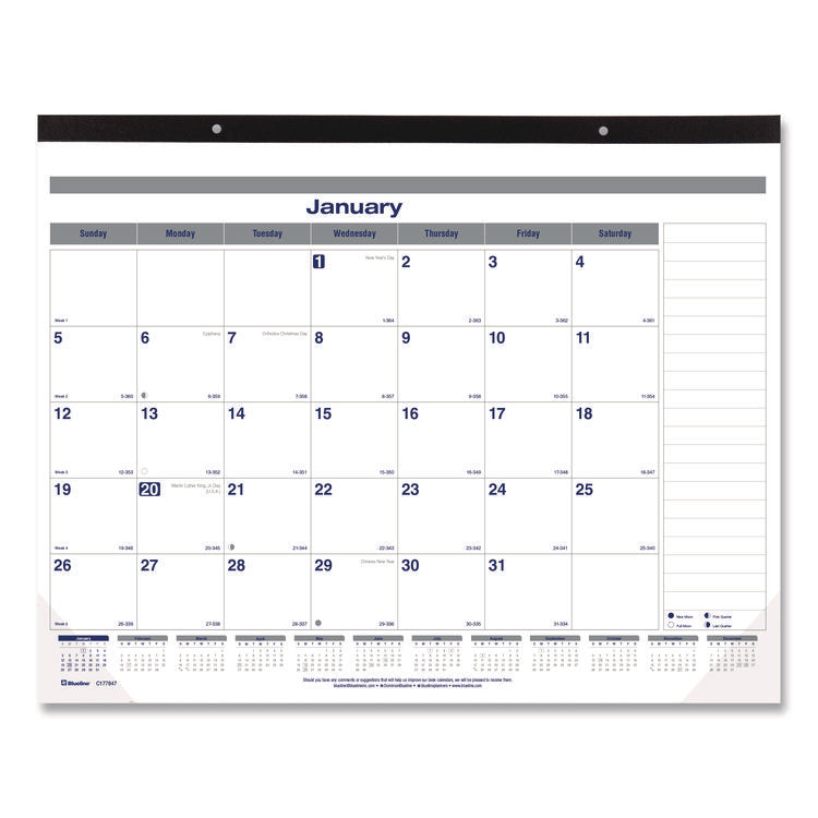 Net Zero Carbon Monthly Desk Pad Calendar, 22 x 17, White/Gray/Blue Sheets, Black Binding, 12-Month (Jan to Dec): 2025