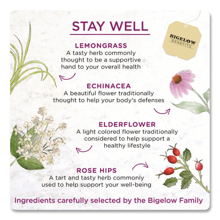 Benefits Lemon And Echinacea Herbal Tea Bags, 0.6 Oz Tea Bag, 18/box