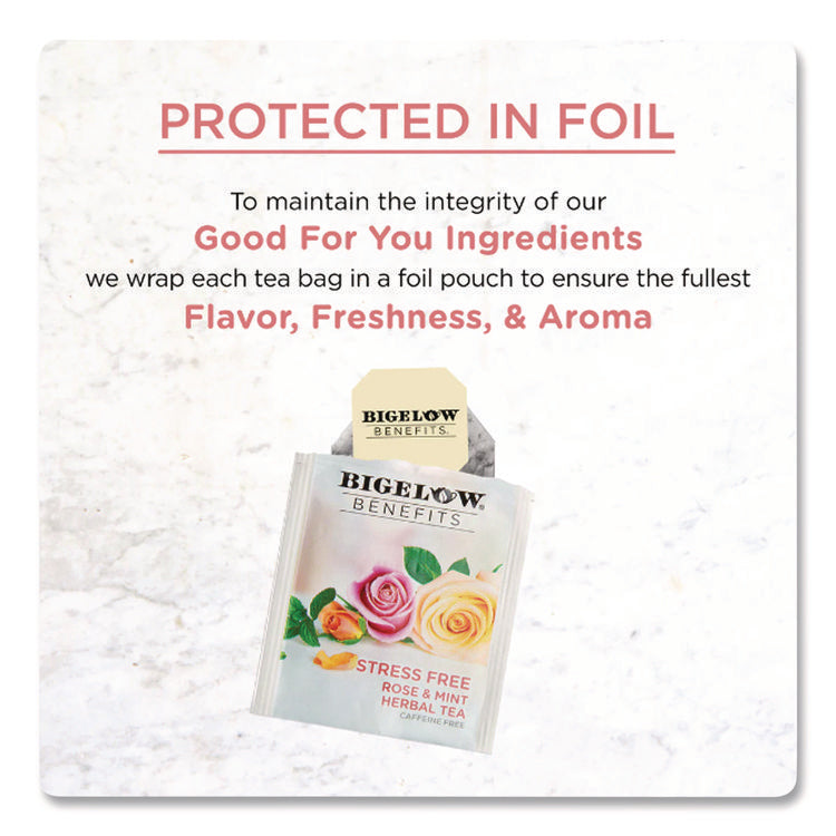 Benefits Rose and Mint Herbal Tea Bags, 0.6 oz Tea Bag, 18/Box