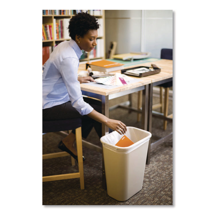 Deskside Plastic Wastebasket, 10.25 gal, Plastic, Beige