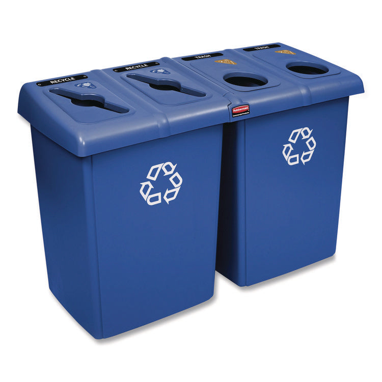 Glutton Recycling Station, Four-Stream, 92 gal, Plastic, Blue