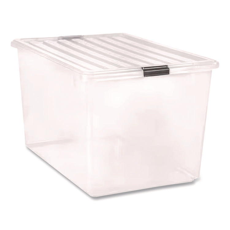 132 Qt. Latch Lid Storage Box, 20.9" x 28.8" x 17.8", Clear/Black