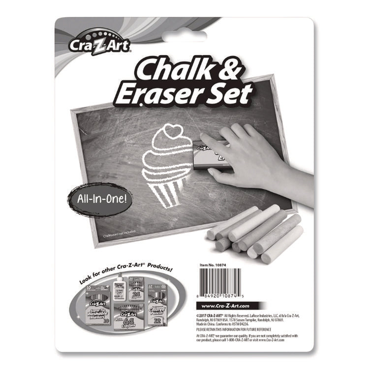 Chalk and Eraser Set, (12) White/(12) Assorted