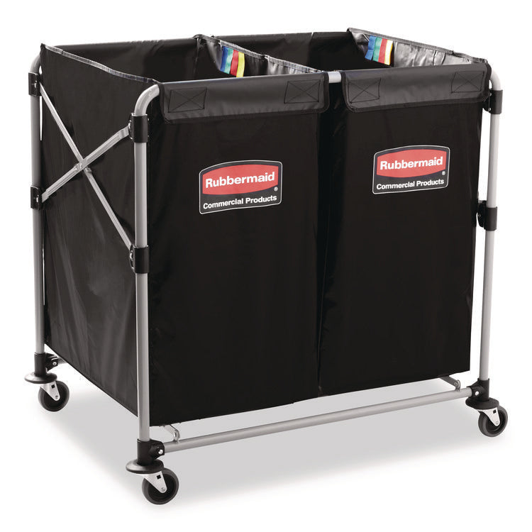 Two-Compartment Collapsible X-Cart, Synthetic Fabric, 2.49 cu ft Bins, 24.1" x 35.7" x 34", Black/Silver